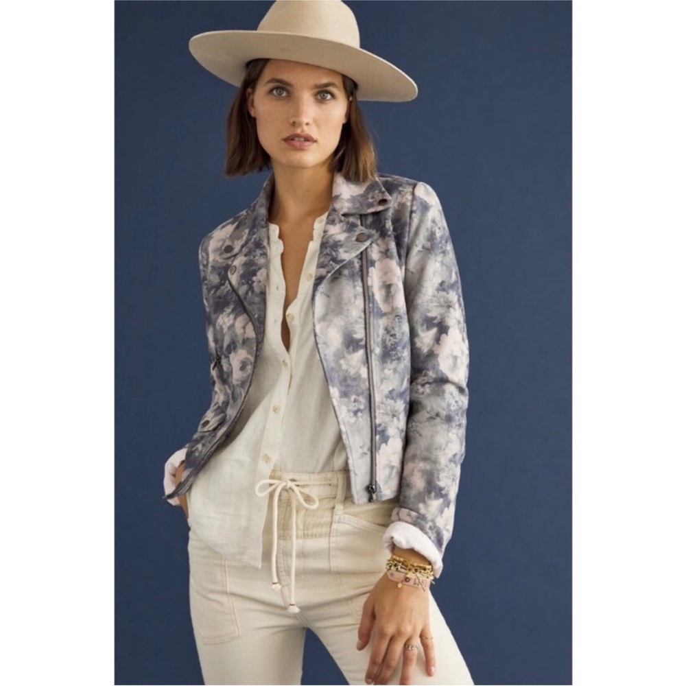 Monarch by Anthropologie - Floral Print moto faux-suede Jacket - small